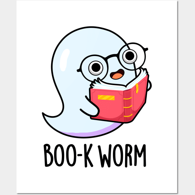 Boo-k Worm Cute Halloween Bookworm Ghost Pun Wall Art by punnybone